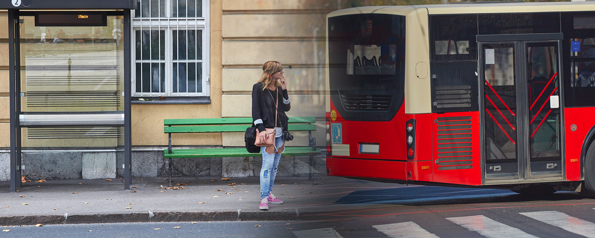 young caucasian woman waiting for a public transportation on a station